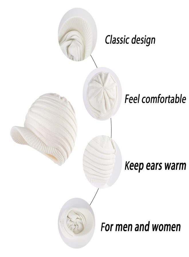 LANGZHEN Unisex Winter Hats with Visor Warm Ski Hat Stylish Knitted Hat for Men and Women(Off-White -Striped) - Image 4